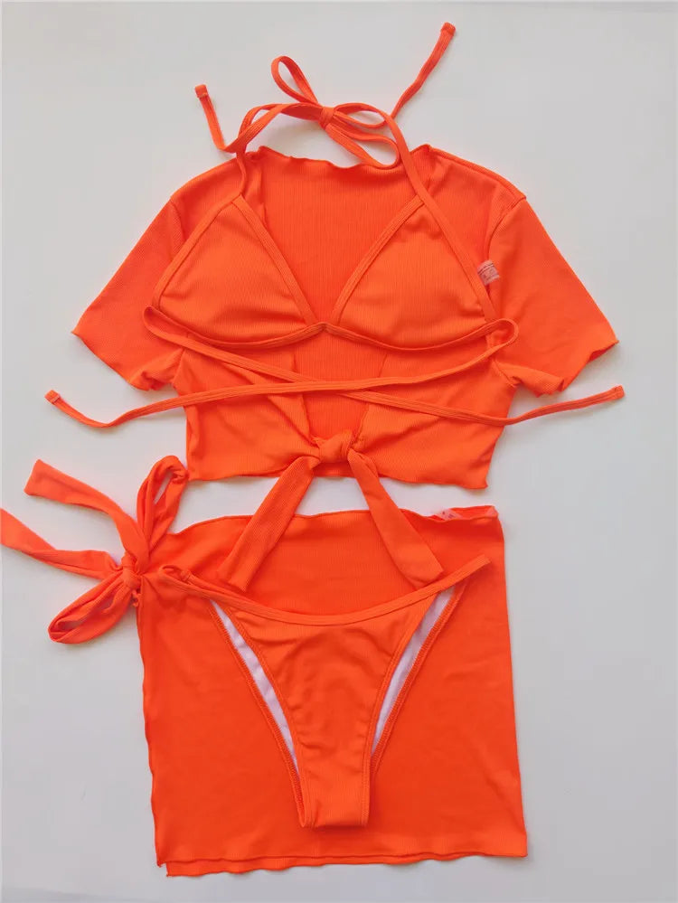 New Orange 4PCS/Set Swimwear