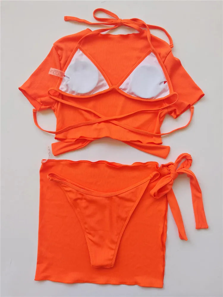 New Orange 4PCS/Set Swimwear