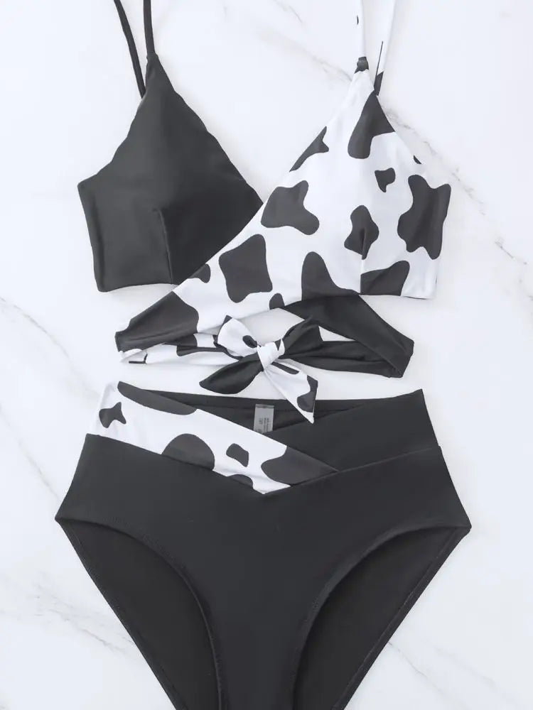 Printing Cross High Cut Bikini