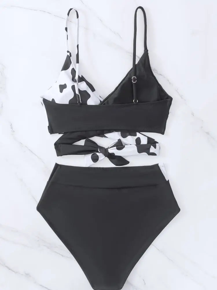 Printing Cross High Cut Bikini