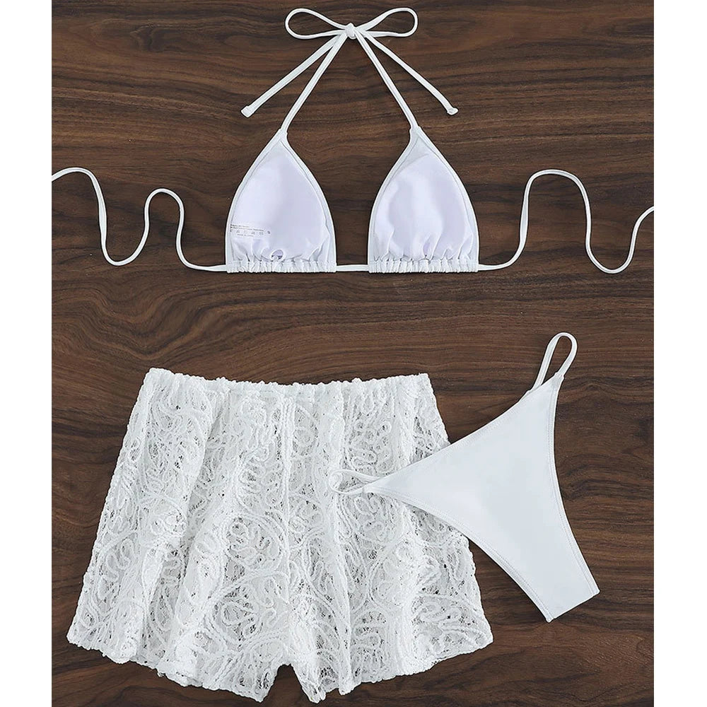 Sexy White Tied Halter 3PCS