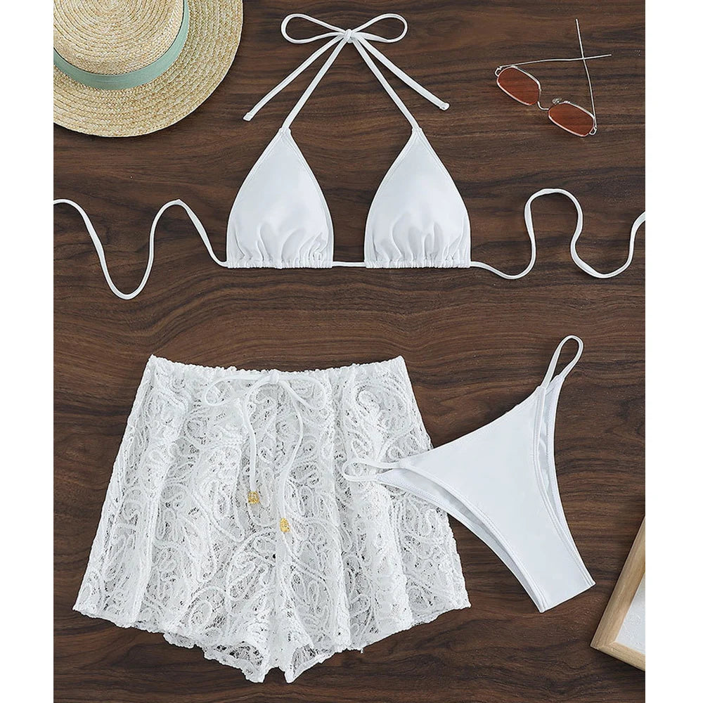 Sexy White Tied Halter 3PCS