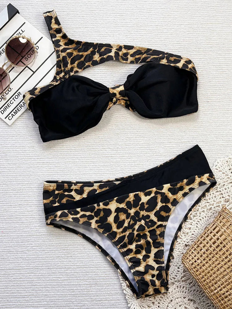 Leopard Print Patchwork Swimwear