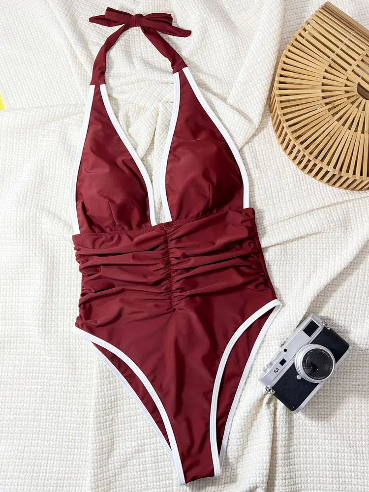Sexy Deep V Solid Swimwear