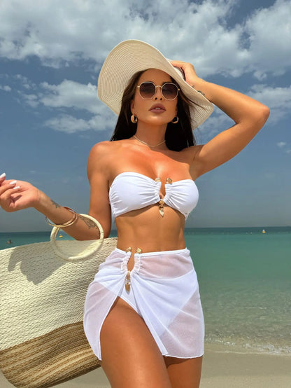 Sexy 3 Pc Mesh Skirt Bikini Set