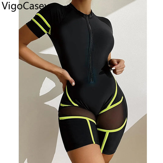 New Solid Short Sleeve Swimwear