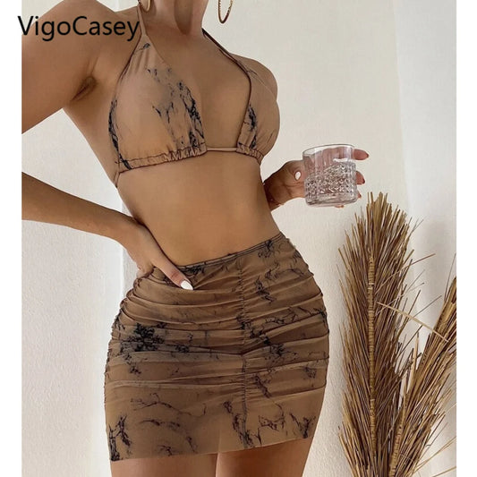 Sexy Print Tied Halter 3PCS