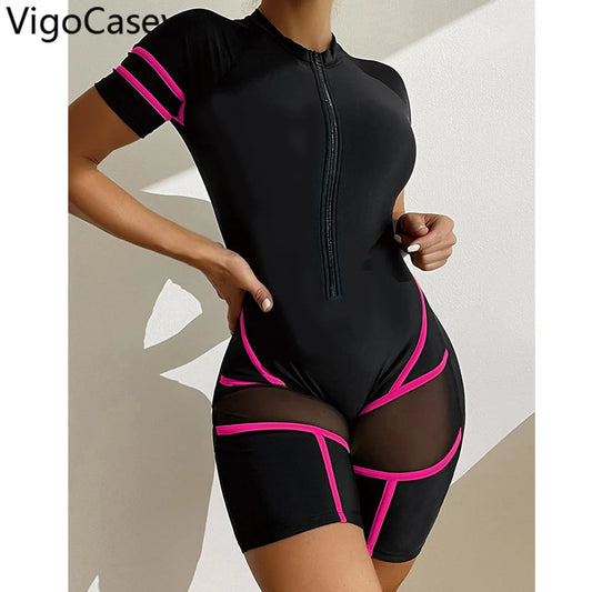 New Solid Short Sleeve Swimwear