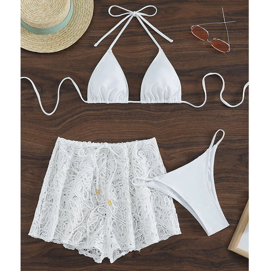Sexy White Tied Halter 3PCS