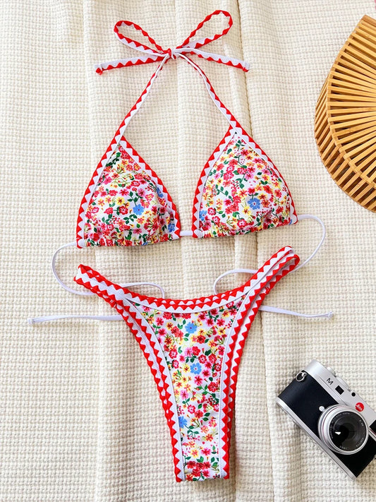 Print Tied Halter Swimwear